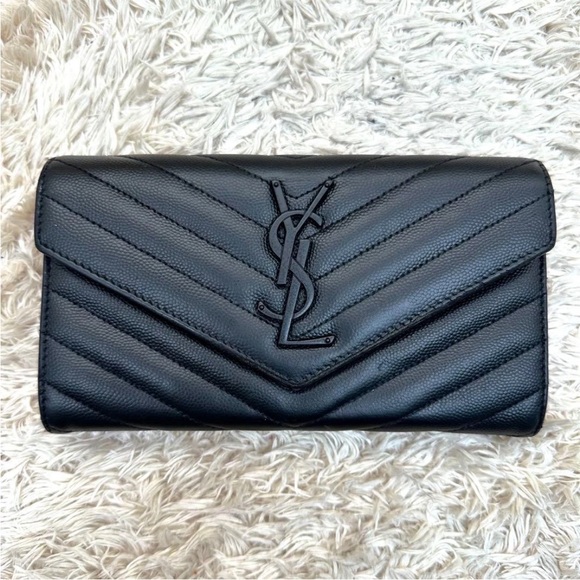 Saint Laurent Chevron Black Leather Wallet - Picture 2 of 10